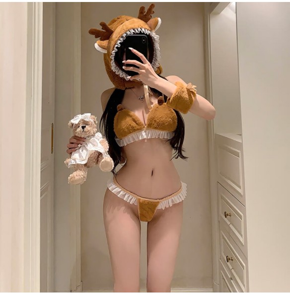 FEE ET MOI - Fluffy Deer Fantasy Bikini Set (Brown - White) FEE ET MOI - Fluffy Deer Fantasy Bikini Set (Brown - White)